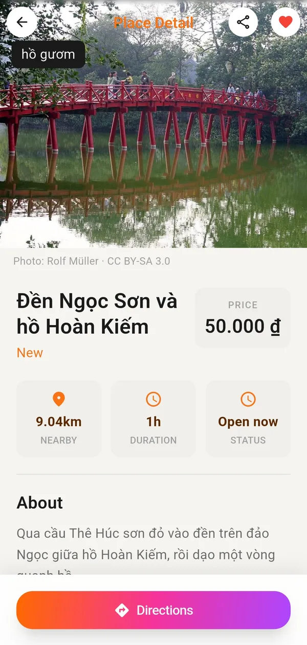 Sponty experience details with price, distance, duration and directions