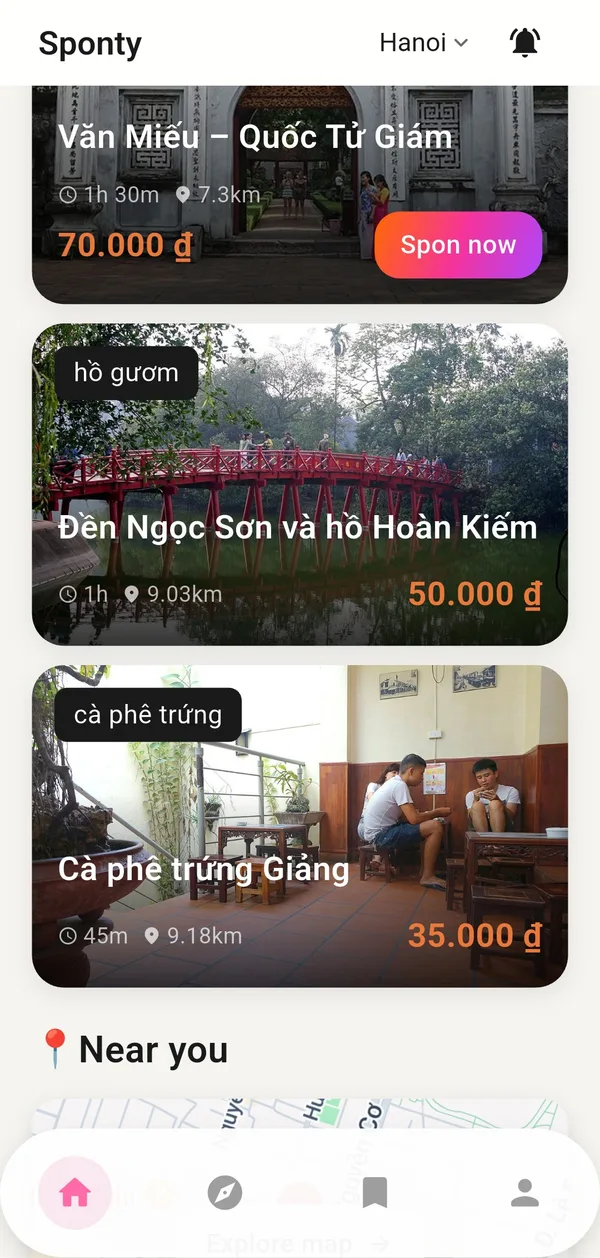 Sponty list of local experiences with photos and prices